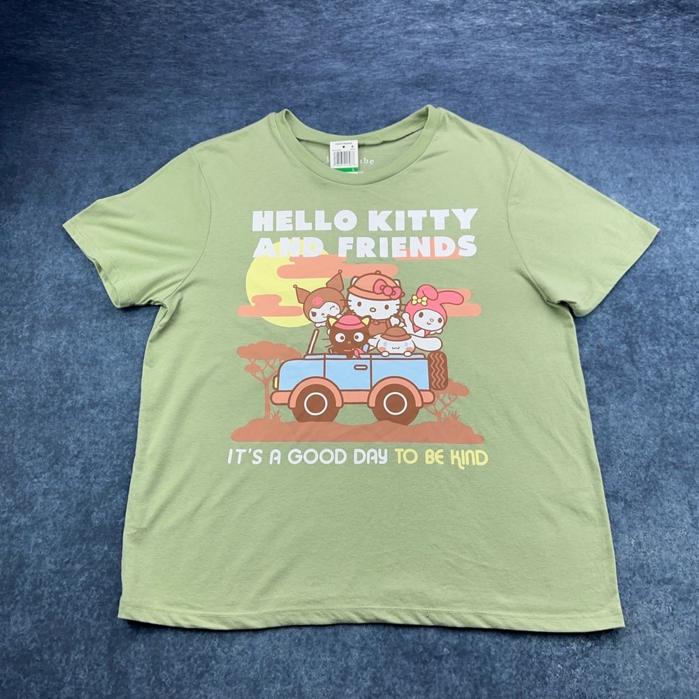 Love Tribe Hello Kitty and Friends Green Graphic Tee Shirt Womens Large NEW